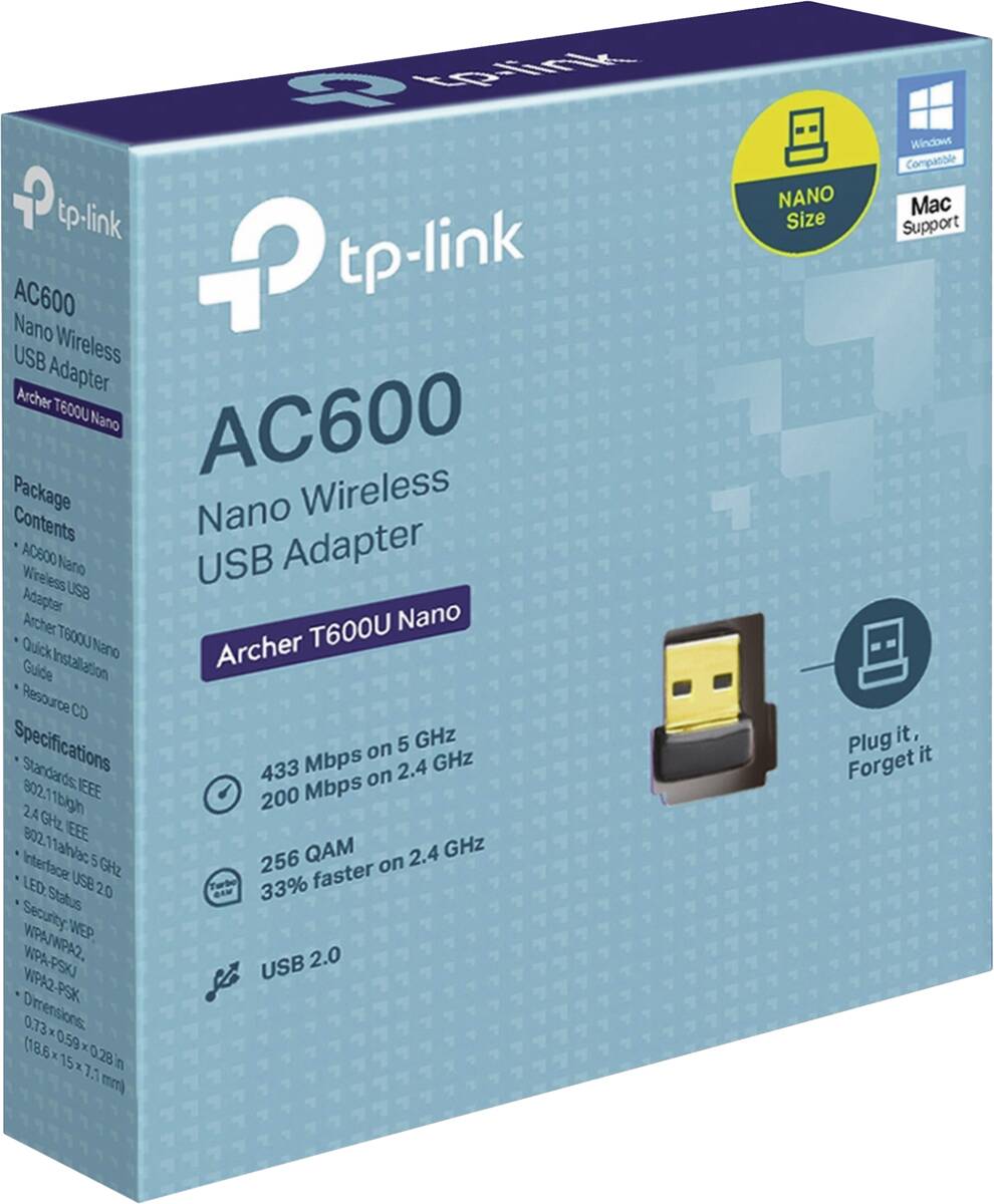 TP-Link Archer T600U Nano AC600-WLAN-Nano-USB-Adapter – Schwarz Produktbild 2