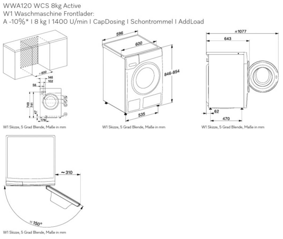 Miele WWA 120 WCS 8kg Active – Lotosweiss Produktbild 4