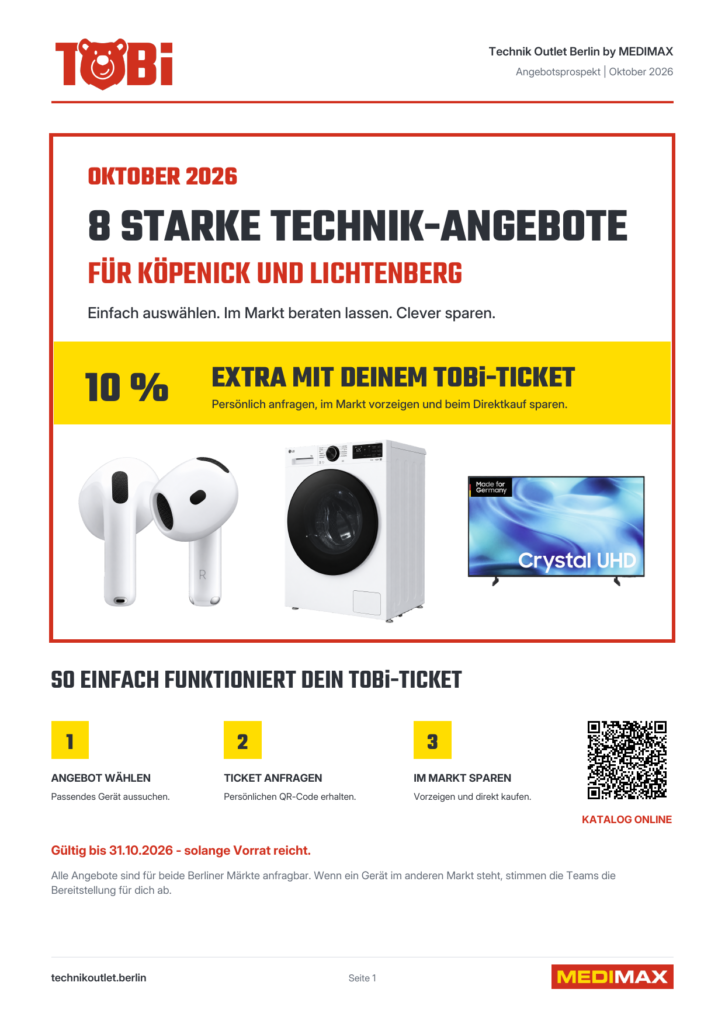 TOBi Angebotskatalog Oktober 2026 mit acht Technikangeboten für Berlin